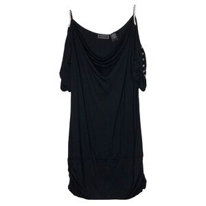 LICORICE - Black Rhinestone Strap Cold Shoulder KnitTunic - Juniors Size Small